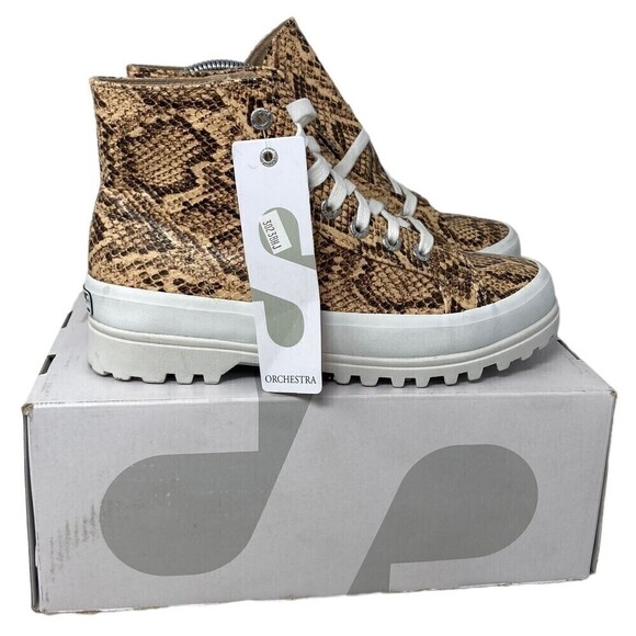 Superga Ankle Boots Tan Snake Synthetic Leather 2341 Womens Size 6 US NEW NIB - Picture 1 of 11